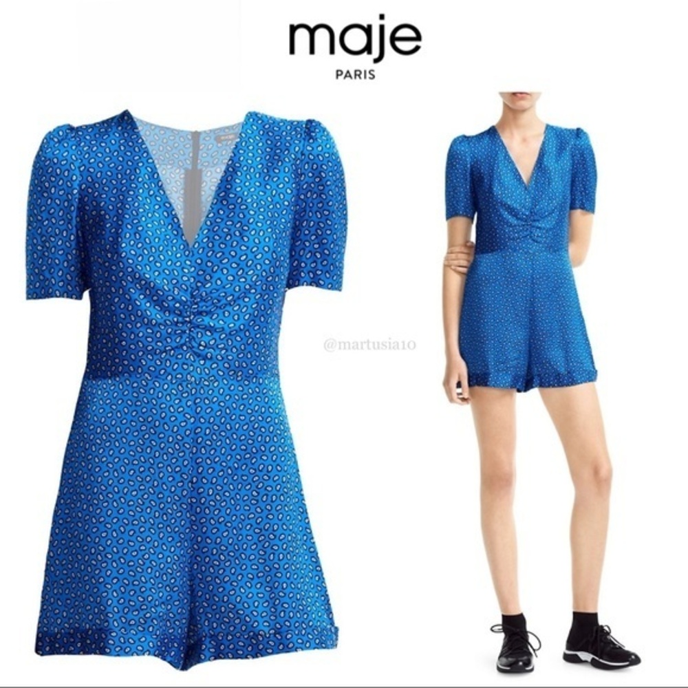 Maje Ilona Leopard Print Satin Playsuit sz 36 us 4 340$
